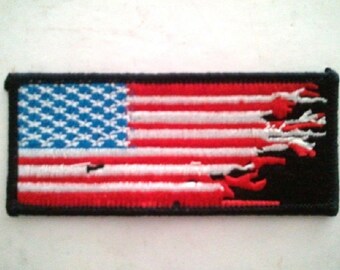 American Flag ZOMBIE HANDS DISTRESSED 3-3/4" x 1-5/8" iron on patch (M15)