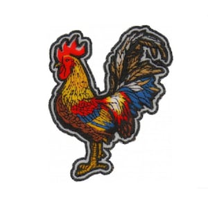 COLORFUL ROOSTER 4" x 2-7/8" iron on patch (7679) Chicken (B20)
