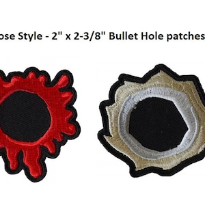 Choose Style BULLET HOLE Gray Green or Red 2&quot; x about 2-3/8&quot; iron on patch (J7)