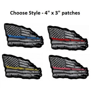 Choose Color Subdued 4&quot; x 3&quot; THIN LINE TATTERED American Flag iron on patch (P4)