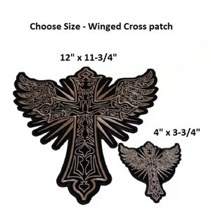 CHRISTIAN CROSS with WINGS 4" or 12" iron on Back patch