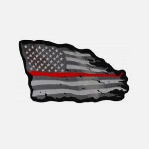 THIN RED LINE Firefighter Tattered B&W American Flag 11.75" x 7.5" iron on patch (L08)