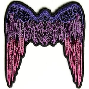 Choose Size Pink Purple ANGEL WINGS 3&quot; or 8-5/8&quot; iron on back patch (2648)