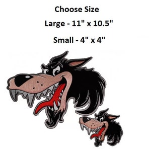 Choose Size CARTOON WOLF 4&quot; or 11&quot; iron on back patch