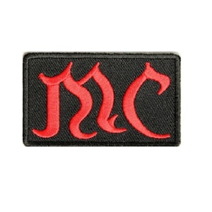 MC in Red Old English 2.5&quot; x 1.5&quot; iron on patch (3273) Motorcycle Club (J6)