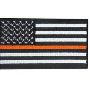 ORANGE LINE Subdued American Flag 3.5&quot; x 2&quot; iron on patch (4840) Rescue (F29)
