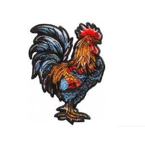COLORFUL ROOSTER 4" x 2-7/8" iron on patch (7501) Chicken (B33)