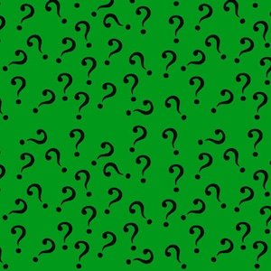 May include: A repeating pattern of black question marks on a bright green background. The question marks are evenly spaced and cover the entire surface, creating a visually engaging design. The design is simple yet eye-catching.