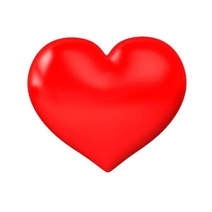 Pode incluir: Uma forma de coração vermelha com acabamento brilhante.