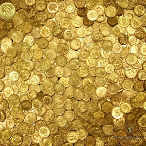 May include: A close-up view of numerous gold coins, displaying detailed engravings and profiles. The coins are piled together, forming a rich, golden expanse. The image evokes a sense of value and prosperity.