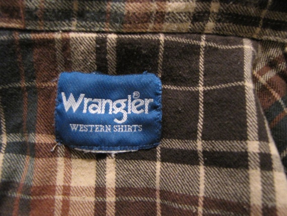 Vintage Wrangler – Plaid brown & brown with white… - image 5