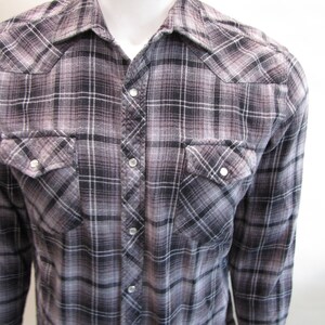 Vintage Western Wrangler Wrancher Long Sleeve Pearl Snap Button Lightweight Flannel Shirt