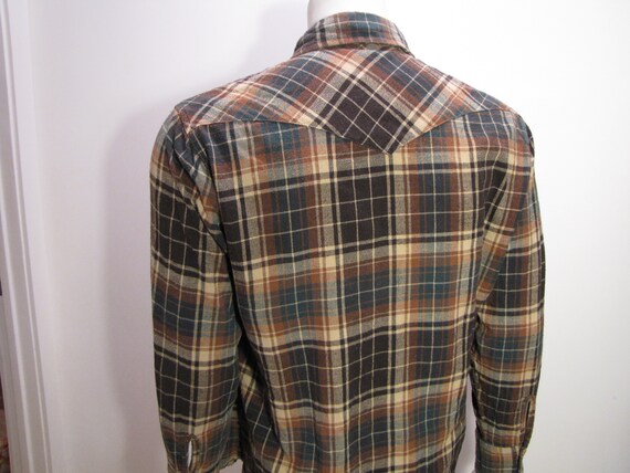 Vintage Wrangler – Plaid brown & brown with white… - image 3