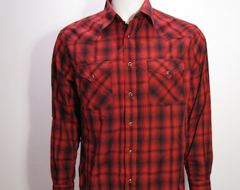 Camisa a cuadros vintage Pendelton de manga larga con botones a presión color marrón perlado - Ligera