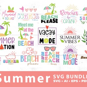 Summer SVG Bundle, 17 Designs - digital art, instant download, vector line art, cricut