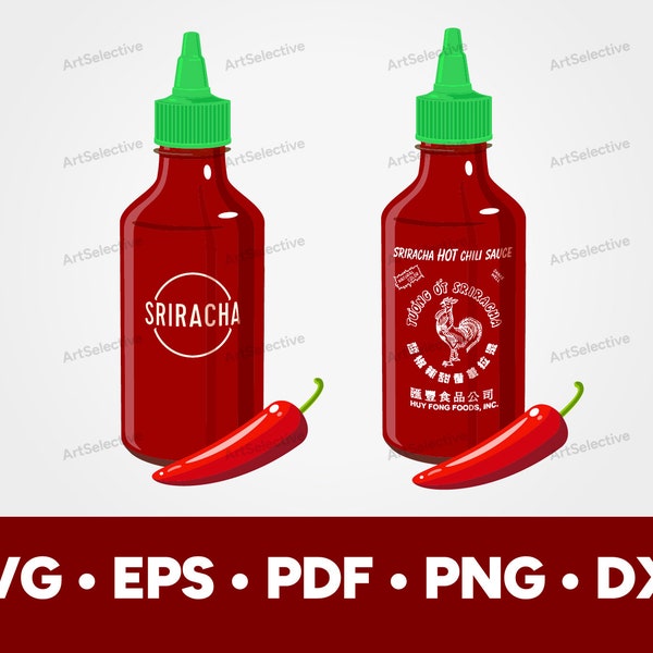 Sriracha SVG | 2 Design Bundle | svg, eps, pdf, png, dxf, sriracha shirt, sriracha sticker, sriracha label svg, instant download