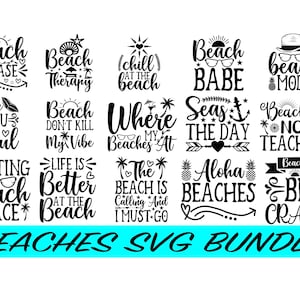 Beach Quotes SVG Bundle - Clipart Digital Art Vector Line Art Summer ...