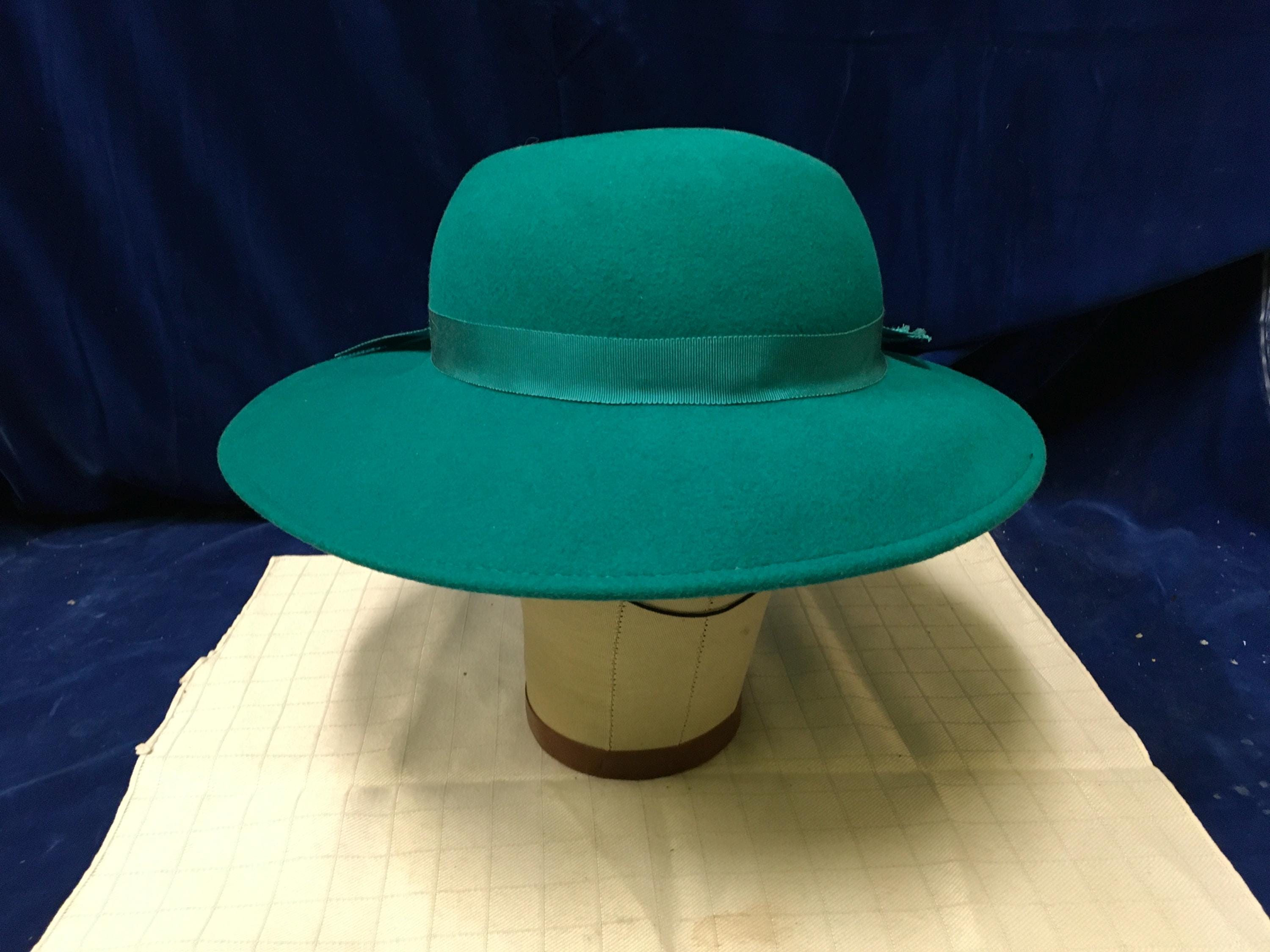 VINTAGE Art Deco Teal Felt Hat with Ribbon Details 1930s Teal Hat - Etsy main image 2