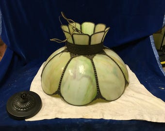 Lámpara colgante vintage de cristal escoria verde tulipán.