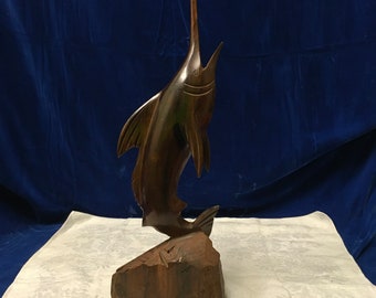 Vintage Ironwood Marlin/Swordfish Sculpture.