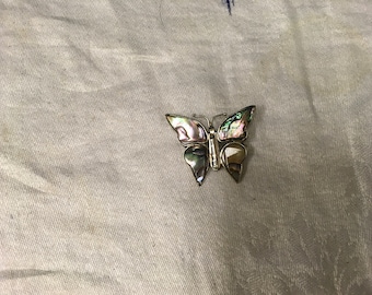 Vintage Abalone Silver Tone Butterfly Broch/Pin - 1970’s - Mexico.