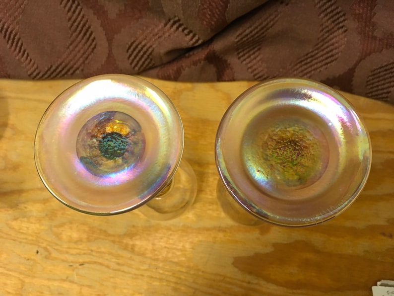 2 Clear Glass Wine Glasses with Tall Carnival Stems.
