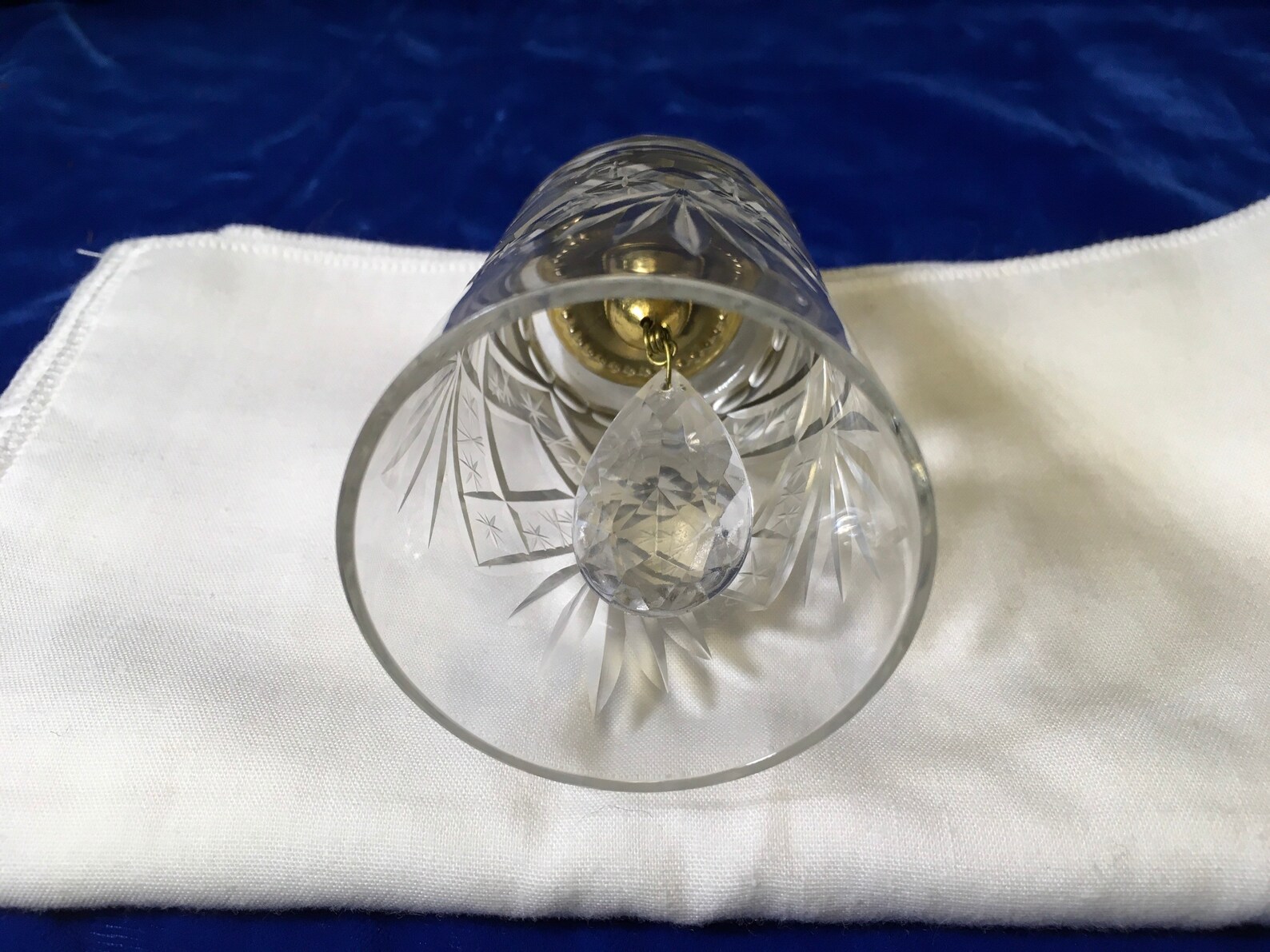 Vintage Brass Handled Crystal Cut Glass Bell Etsy