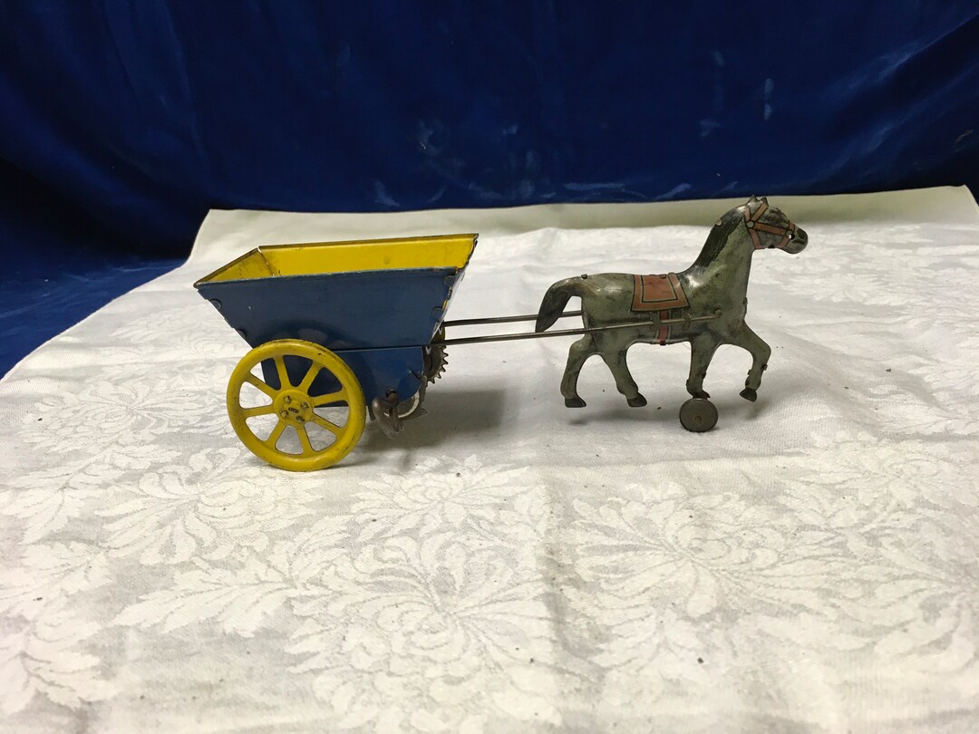 Antique Wind up Tin Horse and Cart Toy. Etsy