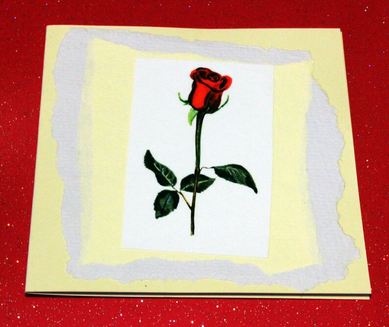 Romantic Celebration Card Red Rose Card Handmade