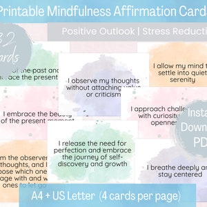 Cartes d'affirmation de pleine conscience | Téléchargement instantané | Imprimez à la maison | Simple facile à utiliser | PDF | Affirmations positives