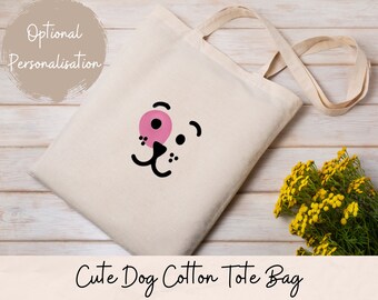 Dog Face Cotton Tote Bag | 100% Cotton Shopping Bag | Eco-Friendly | Long Handles | Sustainable | Optional Personalisation | Free Delivery