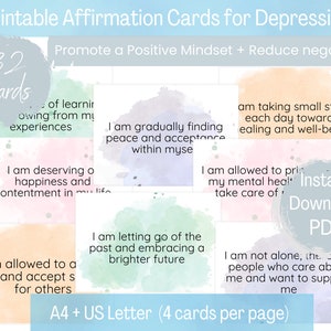 Tarjetas de Afirmación Positiva para la Depresión/ Descarga Instantánea / Imprimir en Casa / Simple fácil de usar / PDF / Afirmaciones Positivas Salud Mental