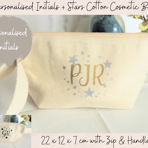 Personalised Initial Stars Make up Toiletry Wash Bag with handle | 100% Organic Cotton | Cosmetic Bag | Sustainable | Free Delivery