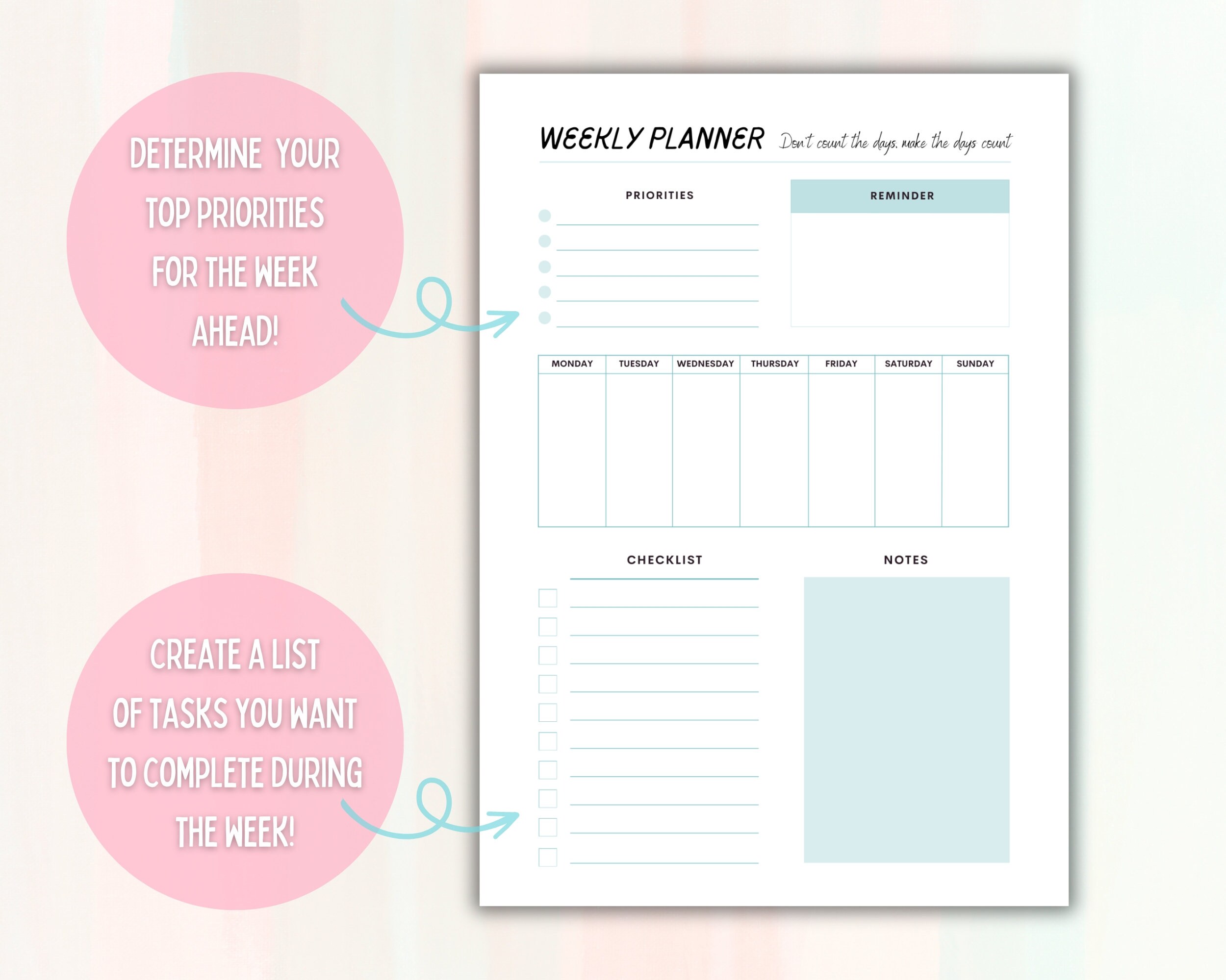 Digital Download Printable Daily, Weekly & Monthly Planner Print at ...