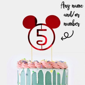 Disney Themed Personalised Cake Topper | Metallic or Glitter | Mickey ears | Age or Name | Adult Kids Cake Topper | Choice of Colours.
