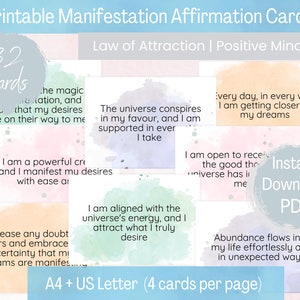 Printable Manifestation Cards | Instant Download | Print at Home | Simple easy to use | PDF | Positive Affirmations | Law of Attraction