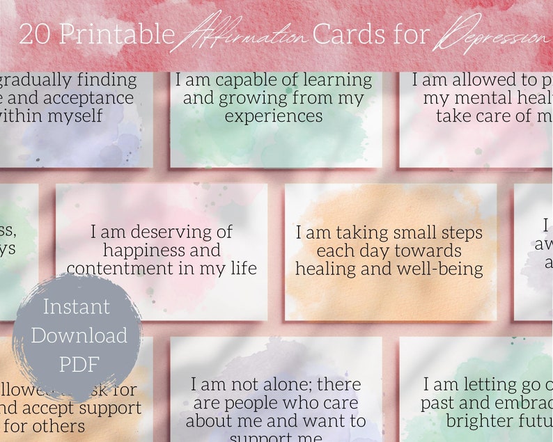 Positive Affirmation Cards for Depression Instant Download - Etsy
