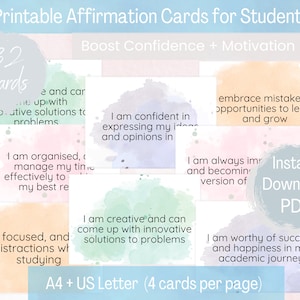 Cartes de vœux pour étudiants | Téléchargement instantané | Impression à domicile | École Collège Université | Simple facile à utiliser | PDF | Affirmations positives