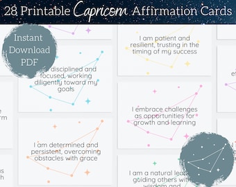 Capricorn Zodiac Affirmation Cards | Instant Download PDF | Print at Home | A4 + US Letter | Star Sign Positive Affirmations