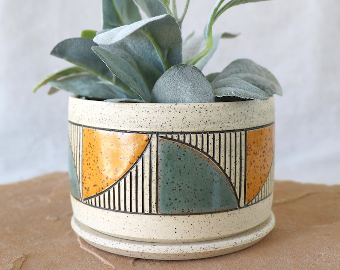 Handmade Ceramic Planter, Geometric Design, Wheel Thrown, Hand Painted Planter, Plant Lover, Unique Gift, Pottery, Home Decor, Plant Lover