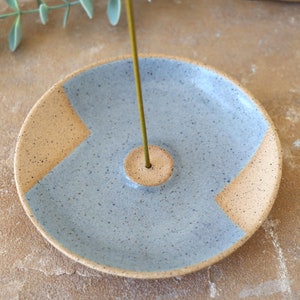 Handmade Ceramic Incense Dish, Geometric Design, Wheel Thrown, Hand Painted, Sage Smudge Dish, Blue Incense Holder, Unique Gift, Pottery image 1