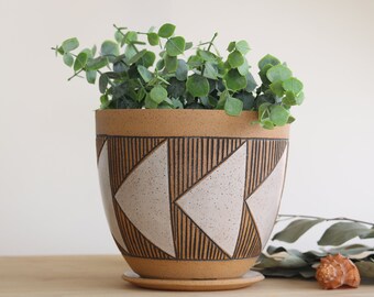 Handmade Ceramic Planter, Geometric Design, Wheel Thrown, Hand Painted Planter, Plant Lover, Unique Gift, Pottery, Home Decor, Plant Lover