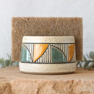 Handmade Ceramic Sponge Holder, Geometric Design, Wheel Thrown, Hand Painted, Sponge Dish, Kitchen Organization, Unique Gift