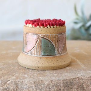 Handmade Ceramic Match Striker, Blended Glazes, Wheel Thrown, Hand Painted, Unique Gift, Carved Ceramic Match Striker