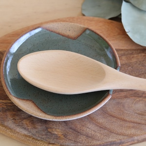 Handmade Ceramic Spoon Rest, Geometric Design, Wheel Thrown, Hand Painted, Sage Dish, Smudge Dish, Green Spoon Rest, Unique Gift, Pottery image 1