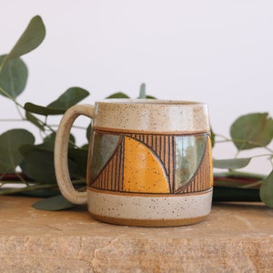 Handmade Ceramic Mug, Geometric Design, Wheel Thrown, Hand Painted, Carved Mug, Coffee Tea Lovers, Unique Gift, Pottery, Home Decor, Kitchen