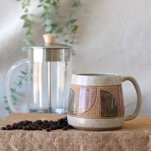 Handmade Ceramic Mug, Geometric Design, Wheel Thrown, Hand Painted, Carved Mug, Coffee Tea Lovers, Unique Gift, Pottery, Home Decor, Kitchen