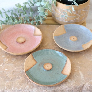 Handmade Ceramic Incense Dish, Geometric Design, Wheel Thrown, Hand Painted, Sage Smudge Dish, Blue Incense Holder, Unique Gift, Pottery image 7