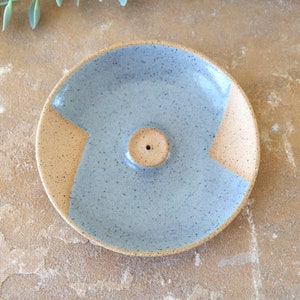 Handmade Ceramic Incense Dish, Geometric Design, Wheel Thrown, Hand Painted, Sage Smudge Dish, Blue Incense Holder, Unique Gift, Pottery image 4