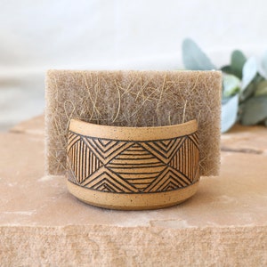Handmade Ceramic Sponge Holder, Geometric Design, Wheel Thrown, Hand Painted, Sponge Dish, Kitchen Organization, Unique Gift
